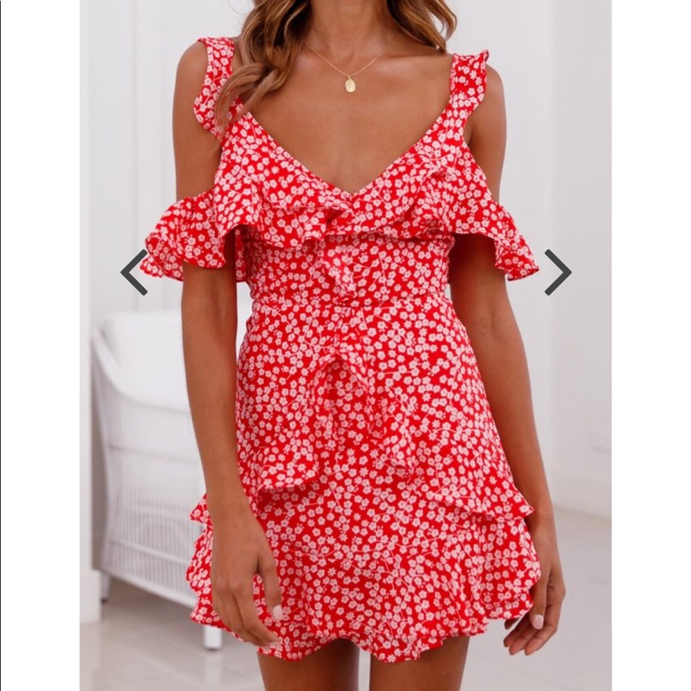 Mura Boutique Red Floral Mini Dress